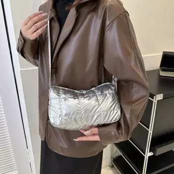 Сумка через плечо с решетчатой стеганой отделкой, корейский стиль, мягкая сумка через плечо, космическая хлопковая сумка через плечо для путешествий розовый