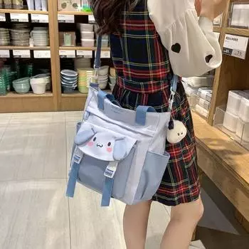 Сумка через плечо с рисунком собаки, большая вместимость, сумка через плечо для школьников и студентов чёрный