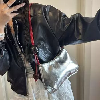 Сумка через плечо с серебряным бисером, женская, новинка 2024 года, летний нишевый дизайн, большая сумка через плечо с жемчугом, портативная маленькая сумка чёрный