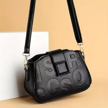 Сумка через плечо с тиснением в виде буквы, маленькая сумка через плечо в стиле ретро, женская повседневная сумочка с несколькими слоями чёрный