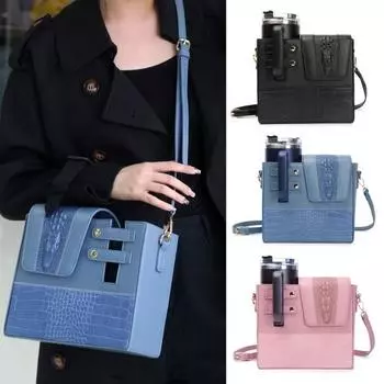 Сумка через плечо с утепленной подкладкой, текстура крокодиловой кожи, регулируемый ремень, держатель для бутылки с водой, однотонный искусственный розовый