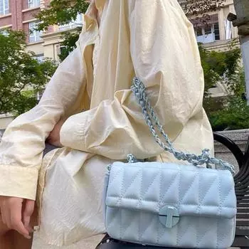 Сумка через плечо с вышитой нитью и цепочкой для женщин, сумка из искусственной кожи, уличная сумка через плечо 19x11x7cm чёрный