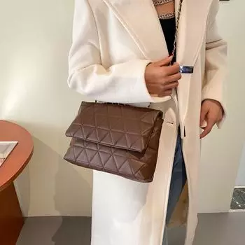 Сумка через плечо с вышитым клетчатым клапаном, повседневная, с цепочным ремнем, для женщин, для поездок на работу и повседневного использования 30x21x5cm