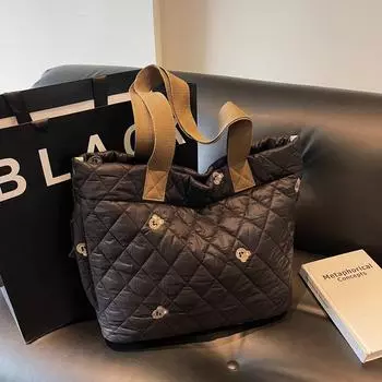 Сумка через плечо с вышитым медведем, женская сумка для ноутбука, большая вместимость бежевый