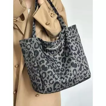 Сумка через плечо с вышитыми буквами и леопардовым принтом, большая вместительная сумка для поездок на работу, сумка-тоут Lazy Wind зелёный