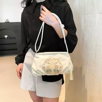 Сумка через плечо с вышивкой и подвеской-кисточкой, старинная ретро-сумка для подмышек в китайском стиле, женская сумка серебряный