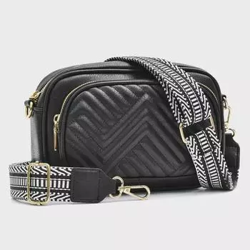 Сумка через плечо с вышивкой в стиле ретро и ремешком-лентой — небольшой квадратный дизайн с цветными блоками.