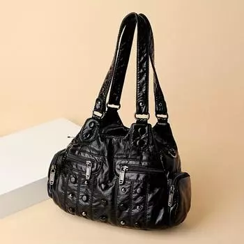 Сумка через плечо с заклепками Y2K, винтажная сумка из искусственной кожи, женская сумка через плечо большой вместимости чёрный