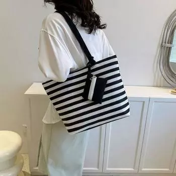 Сумка через плечо с застежкой-молнией в полоску и мини-сумкой, многофункциональная, для ежедневного использования коричневый