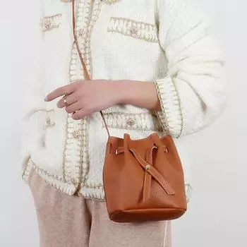 Сумка через плечо с застежкой-шнурком и высокой емкостью, узор личи, женские кошельки-ведра, ручная работа чёрный