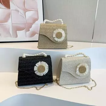 Сумка через плечо с жемчужным принтом, плетеная из травы, популярная маленькая сумка, высококачественная летняя новая пляжная квадратная сумка