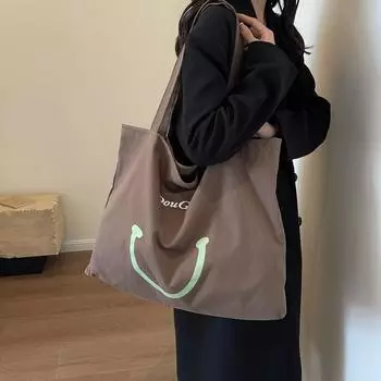 Сумка через плечо со смайлом, женская сумка, большая вместительная сумка для студенток чёрный