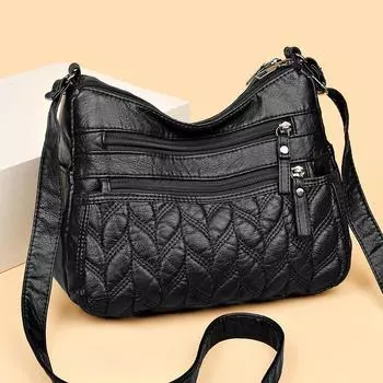 Сумка через плечо среднего возраста, женская сумка через плечо, мягкая кожаная сумка для мамы чёрный