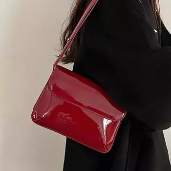 Сумка через плечо Стильная женская сумка-тоут подмышкой Маленькая квадратная сумка-тоут Винтажная лакированная кожаная сумка через плечо чёрный