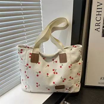 Сумка через плечо Strawberry большого объема, женская, новинка 2025 года, модная, осенне-зимняя, небольшая, свежая, универсальная, переносная сумка-тоут из холста белый