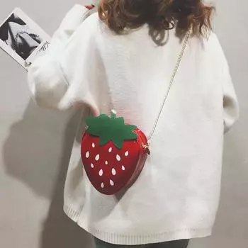 Сумка через плечо Strawberry Design с цепочкой, мини-кошелек с мультяшным принтом, модная сумка через плечо из искусственной кожи красный