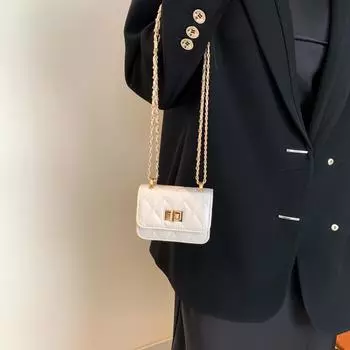 Сумка через плечо Сумка-цепочка с замком, женская, осенне-зимняя, новая, универсальная, модная, маленькая, квадратная сумка чёрный