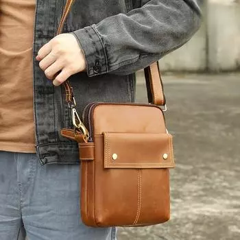 Сумка через плечо. Универсальная ретро-сумка на одно плечо. Модная вместительная повседневная сумка из натуральной кожи. коричневый