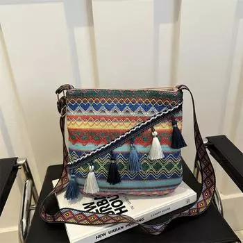 Сумка через плечо в этническом стиле, модная, легкая, роскошная, вместительная, с кисточками, на одно плечо, женская, маленькая, квадратная сумка красный