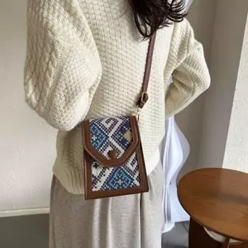 Сумка через плечо в этническом стиле, сумка через плечо с вышивкой из искусственной кожи, сумка для сообщений на открытом воздухе коричневый
