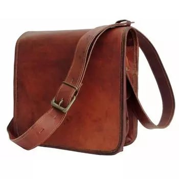 Сумка через плечо в деревенском винтажном кожаном стиле через плечо, кошелек-тоут ручной работы 9 x 11 x 4 in коричневый