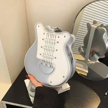 Сумка через плечо в форме гитары, креативная сумка из искусственной кожи с застежкой-молнией, сумка через плечо для девочек и женщин чёрный