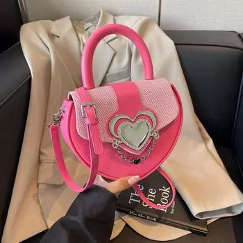 Сумка через плечо в форме сердца, цветная, женская, новая модная, с металлической пряжкой, на одно плечо, корейская, универсальная, сумка (20cm<Max Length<30cm)