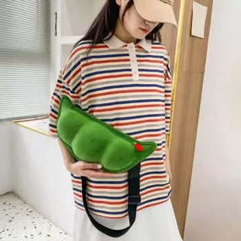 Сумка через плечо в форме зеленой сои, плюшевая сумка на молнии, нагрудная сумка с регулируемым ремнем для походов и активного отдыха на свежем воздухе зелёный