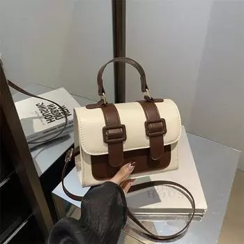 Сумка через плечо в иностранном стиле, осенняя, контрастного цвета, женская, 2024 года, новая модная сумка-мессенджер, нишевая текстура, портативная, маленькая квадратная сумка чёрный