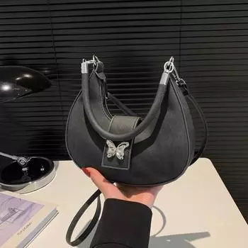 Сумка через плечо в иностранном стиле, повседневная женская сумка-пельмень, нишевая модная сумка, женская сумка 2024 года, новая весенняя сумка корейской версии чёрный