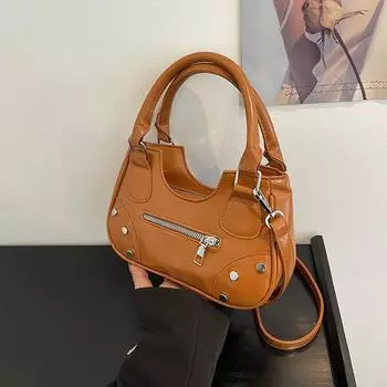 Сумка через плечо в иностранном стиле в стиле ретро с полумесяцем, модная летняя сумка 2024 года, новый простой темпераментный дизайн, сумка через плечо чёрный