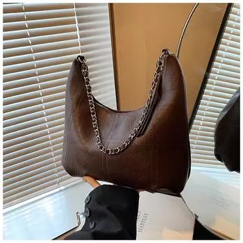 Сумка через плечо в корейском стиле с ленивой текстурой 2024 года, новая портативная сумка-тоут, модная персонализированная сумка через подмышку с цепочкой чёрный