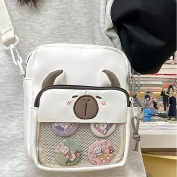 Сумка через плечо в стиле аниме «Капибара» с милым принтом «Кавайи», универсальная повседневная сумка-мессенджер для студентов, милая полупрозрачная легкая холщовая многоцелевая сумка через плечо 18*6*21cm белый