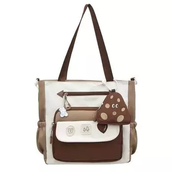 Сумка через плечо в стиле колледжа, цветная, женская, большая, вместительная, сумка-тоут для студентов с кошельком для монет чёрный