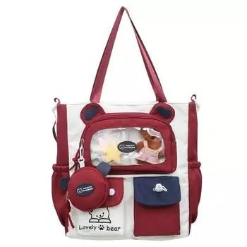 Сумка через плечо в стиле колледжа, женская сумка-тоут с цветными блоками, студенческая сумка через плечо большой вместимости с кошельком для монет красный