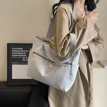 Сумка через плечо в стиле преппи, унисекс, большая вместительная ручная сумка, повседневная универсальная однотонная холщовая сумка для студентов, поездок на работу, квадратная сумка на молнии белый