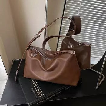 «Сумка через плечо в стиле ретро большой вместимости 2024 года — мягкая, модная, в стиле Бостона» 30.5*11.5*18 хаки