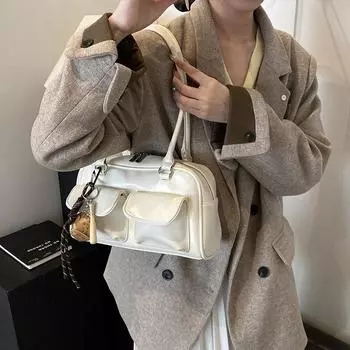 Сумка через плечо в стиле ретро для женщин 2024 года, новая фактурная сумка-тоут, нишевая, вместительная, портативная сумка для поездок на работу 29*8*16 чёрный