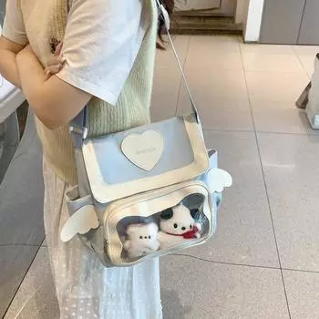 Сумка через плечо в студенческом стиле, прозрачная сумка-мессенджер, женская сумка через плечо с цветными блоками, мультяшная сумка через плечо жёлтый