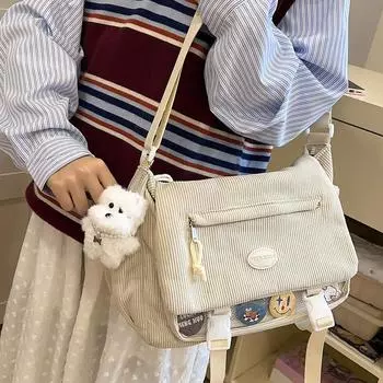 Сумка через плечо в студенческом стиле, женская сумка-мессенджер, студенческая сумка через плечо большой вместимости бежевый