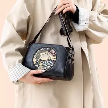 Сумка через плечо в винтажном стиле для женщин с тиснением в виде слона, мини-сумка через плечо, сумка-мессенджер 23x15x11cm чёрный