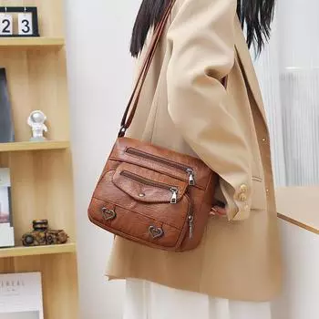 Сумка через плечо, винтажная сумка через плечо с множеством карманов, женская сумка из искусственной кожи