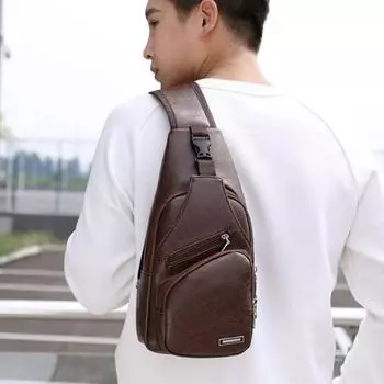 Сумка через плечо Yousheng для мужчин, сумка через плечо из искусственной кожи, большая вместимость, застежка-молния, регулируемый спортивный рюкзак через плечо темно-коричневого