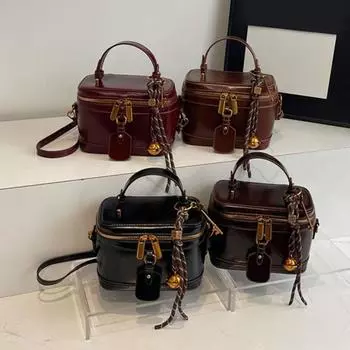 Сумка через плечо Yousheng в форме ведра из искусственной кожи с декором в виде колокольчика, винтажная застежка-молния, гладкая поверхность, сумка на плечо для работы, вечеринки, путешествий коричневый