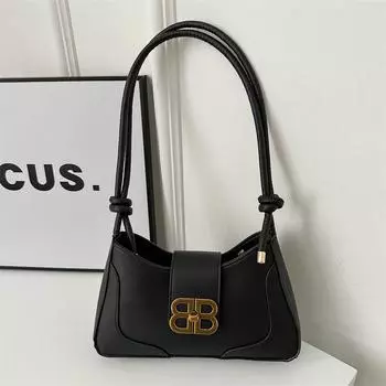 Сумка через плечо женская 2024 года, новая европейская и американская мода, текстурированная сумка-мессенджер, простая застежка, мягкая кожа, французская сумка-багет чёрный