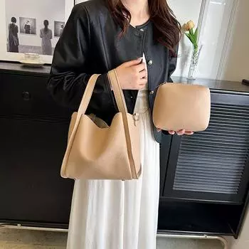 Сумка через плечо женская 2024 простая модная сумка PU сумка с буквами универсальная сумка для поездок на работу сумка-ведро чёрный