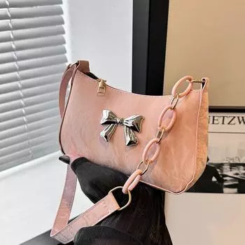 Сумка через плечо женская 2025 года, новая высококачественная иностранная сумка через плечо, популярная модная сумка с бантом и цепочкой белый
