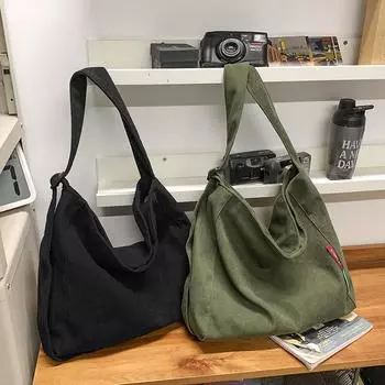 Сумка через плечо женская большая вместительная холщовая сумка студенческая сумка для поездок на работу чёрный