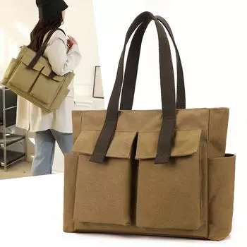 Сумка через плечо женская большая вместительная однотонная холщовая сумка-тоут серый