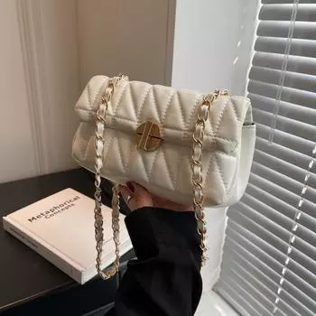 Сумка через плечо женская цепочка 2024 года, новая универсальная сумка-мессенджер, маленькая сумка для поездок на работу, повседневная сумка через подмышку с ромбовидной текстурой чёрный